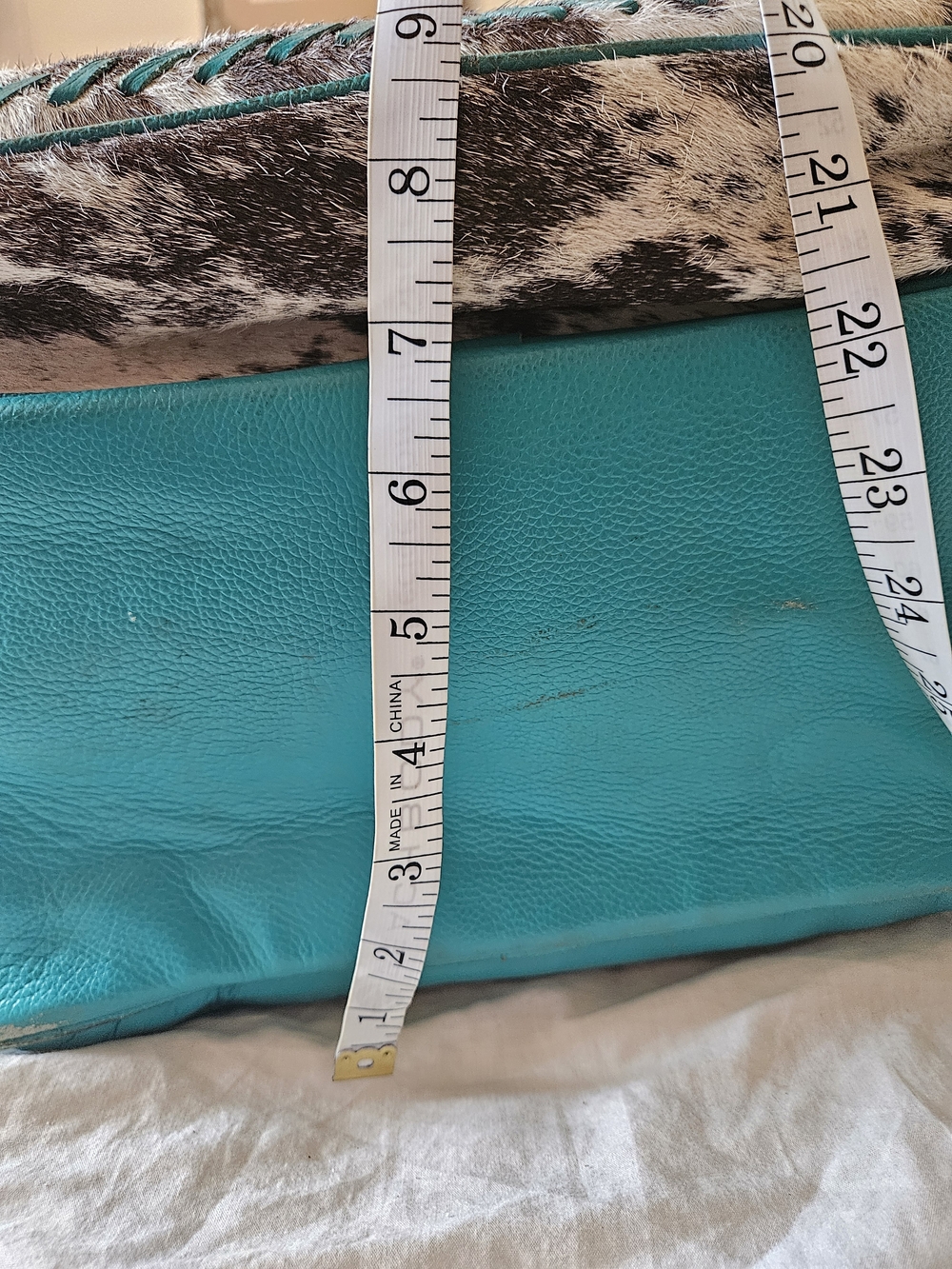Turquoise-Trim Cowhide Backpack - Picture 7 of 9